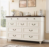 Jocoevol Cream Farmhouse Dresser for Bedroom, 9 Drawer Chest of Drawers, Tall Dressers for Bedroom Storage, Dresser for Closet, Dressers & Chests of Drawers (Cream, 53.5" Wide) Jocoevol