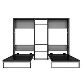 QVUUOU Twin Over Twin Murphy Bunk Bed with Wardrobe and Shelves Foldable 2-in-1 Metal Wall Bed with Power Outlets, Space-Saving Design, Easy Assembly Included (Gray) QVUUOU