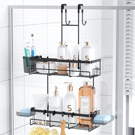 Aitatty Over the Door Shower Caddy Hanging: Black Rustproof Shower Organizer over the Door - No Drilling Bathroom Rack for Inside Aitatty