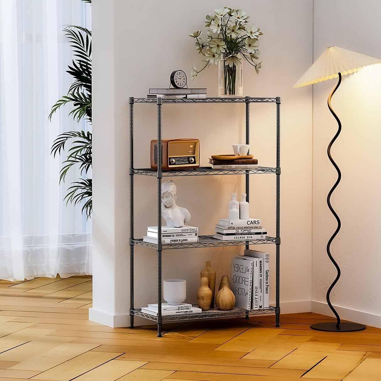 IZEUK 4-Tier Heavy Duty Steel Storage Shelves, Metal Shelf Wire Shelving Rack for Pantry, Kitchen, Garage, or Office Organization (29.5" W x 13.7" D x 47.2" H, 1000LBS, Black) IZEUK