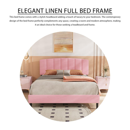 alazyhome Upholstered Twin Size Pink Platform Bed Frame with Velvet Upholstered Headboard Wooden Slats Support No Box Spring Needed Easy Assembly