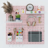 Soubeoii Metal Pegboard Combination Kit — 4 Carbon Steel Pegboards with 26 Accessories, Pegboard Wall Organizer for Home, Office, Study Room, Kitchen, Garage & Craft Room — 24″ × 24″ Pink Peg Board Soubeoii