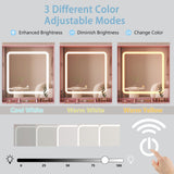 HUANLEGO Makeup Vanity Desk with Mirror and Lights, Pink Vanity Mirror with Lights Desk with Chair & LED Glass Cabinet, Vanity Set with Lighted Mirror & Power Outlet, Dressing Table with 7 Drawers HUANLEGO