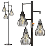 Dimmable Floor Lamp, 3 x 800LM LED Edison Bulbs Included, Farmhouse Industrial Floor Lamp Standing Tree Lamp with Elegant Cage Tall Lamps for Living Room Bedroom Office - Black Ziisee