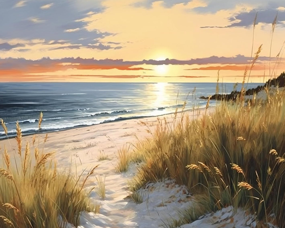 Rebotipy Paint by Number Kits for Adults Beginners, Easy Acrylic Simple Sunset on The Beach Adult Paint by Number Kits, DIY Dunes and Grass Paint by Numbers Kits for Home Wall Decor 16x20inch Rebotipy