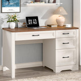 Vabches Farmhouse Executive Desk with Storage and Ample File Drawer, Rustic Large Home Writing Desk for Bedroom, White Vabches