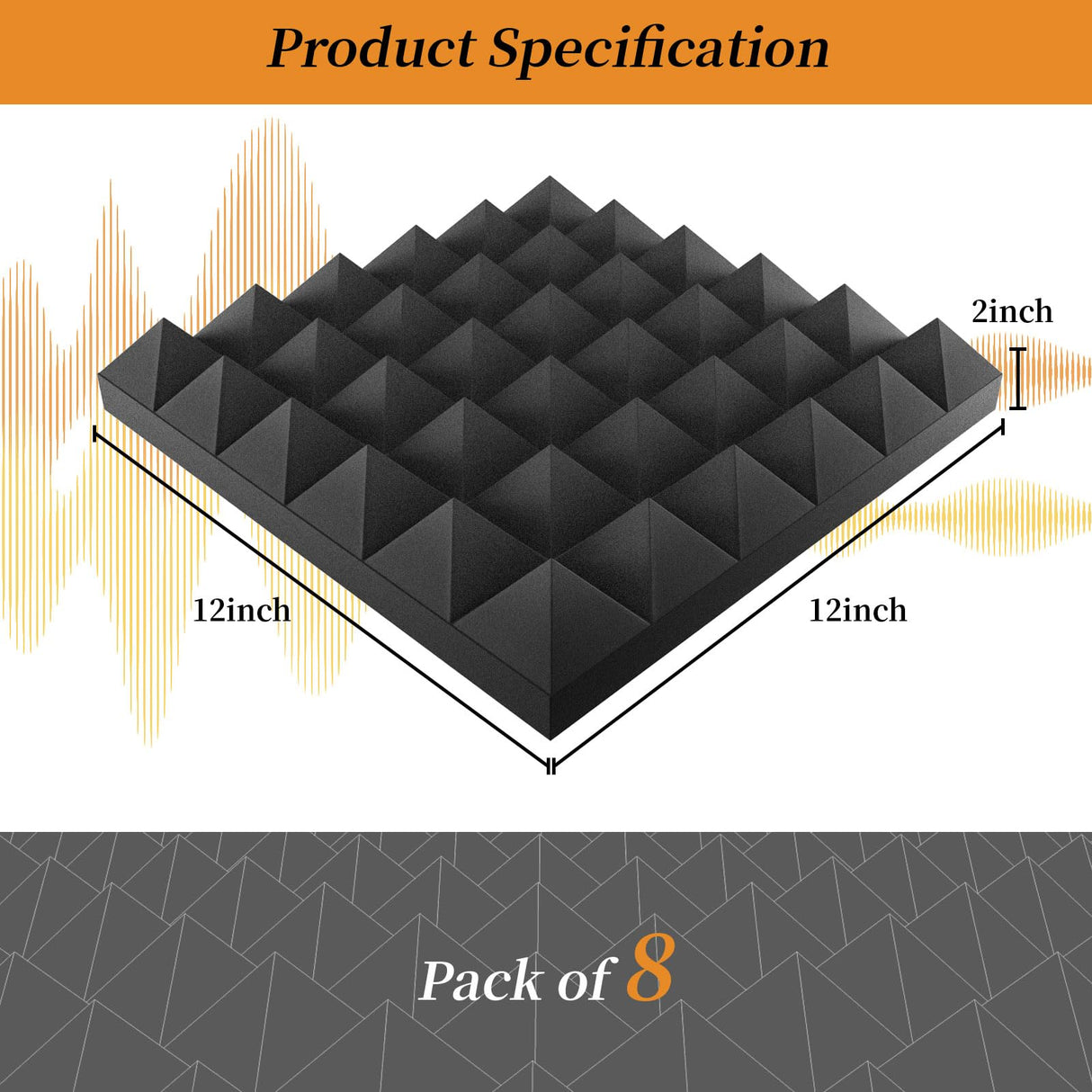 8 Pack Acoustic Foam Panels,12x12x2 inches Sound Proof Foam Panels for Walls, Fast Expand Pyramid Designed High Density Sound Panels Noise Reducing with Self-Adhesive(Black) EEKIYA