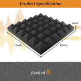 8 Pack Acoustic Foam Panels,12x12x2 inches Sound Proof Foam Panels for Walls, Fast Expand Pyramid Designed High Density Sound Panels Noise Reducing with Self-Adhesive(Black) EEKIYA
