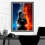 Kaliosy 5D Diamond Art Painting Guitar Ice Fire by Number Kits, Paint with Diamonds Art Musical Instrument DIY Full Drill, Crystal Craft Cross Stitch Embroidery Decoration 30x40cm?12x16inch? Kaliosy