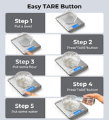 AZC Rechargeable Food Scale,33 lb Kitchen Scale, Digital Weight Grams and Ounces, 6 Units with Tare Function,8.2 x 6 x 0.7 inches AZC