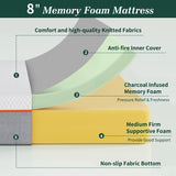 VECELO Charcoal Infused Memory Foam King Mattress 8 Inch, Medium Firm King Size Bed Mattress with Washable Cover for King Bed Frame, Pressure Relieve, Fresh Cooling Comfort VECELO