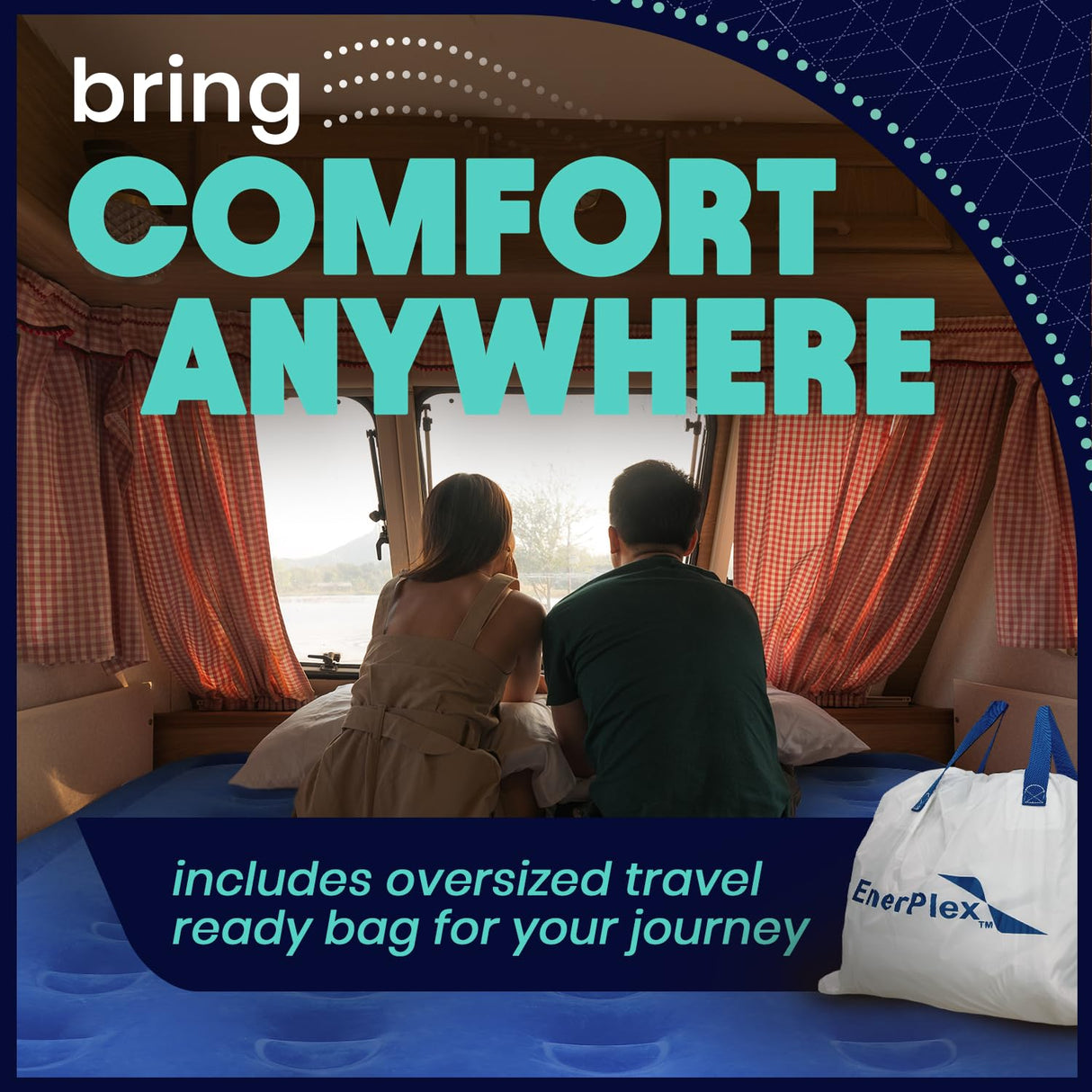 EnerPlex Queen Air Mattress with Built-in Pump - 16 Inch Double Height Inflatable Mattress for Camping, Home & Portable Travel - Durable Blow Up Bed with Dual Pump - Easy to Inflate/Quick Set Up﻿ EnerPlex