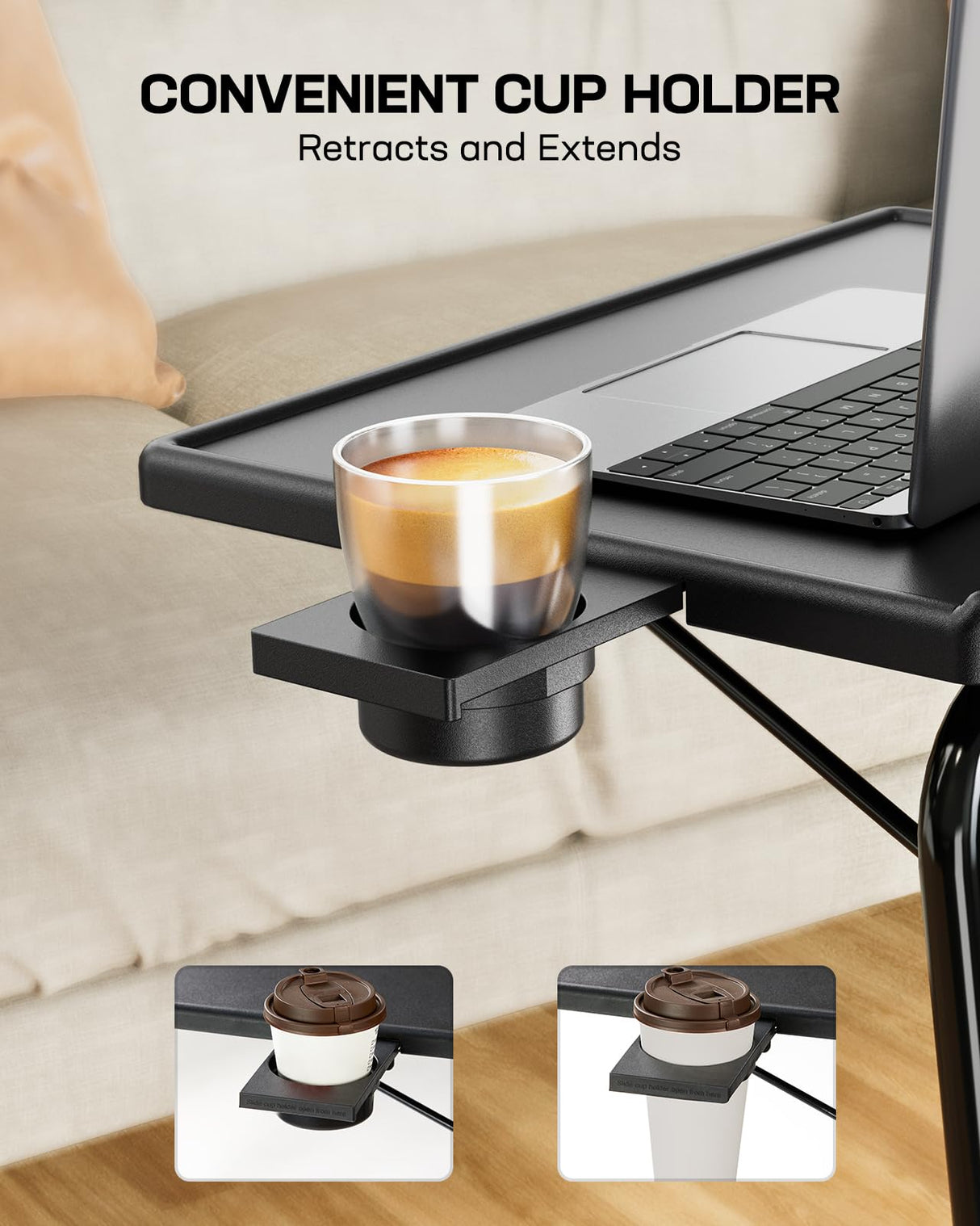 LORYERGO TV Tray - TV Table, Folding Table Trays, w/6 Height & 3 Tilt Angle, w/Cup Holder, Dinner Tray for Eating on Couch, Laptop, Bed & Couch LORYERGO
