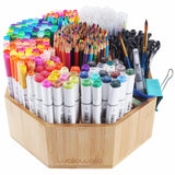 walowalo Bamboo Rotating Art Supply Organizer Holds 800+ Pencils Spinning Crayon Marker Pen Holder for Desk Brush Storage for Office School Classroom Organization Stationary (Larger Version) walowalo