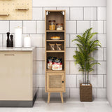 Giantex 54" Tall Slim 4-Tier Bookcase with Rattan Door and Adjustable Shelves Giantex