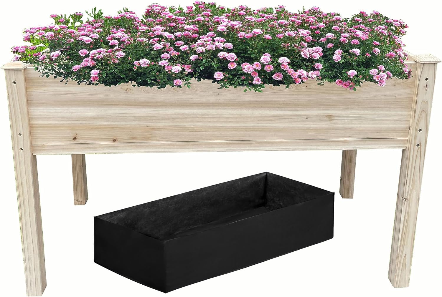 BTExpert 4ft Wooden Raised Garden Bed with Legs, 48x24x30in Elevated Planter Box Stand for Vegetable Flower Backyard, Patio, Balcony Large Wood Raised Beds Liner Outdoor - 30 in Height - WoodArtSupply