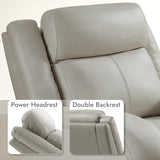 Watson & Whitely Genuine Leather Power Recliner Chairs for Adults, Wall Hugger RV Recliner with Power Headrest & Charging Ports, Electric Recliner Sofa Chair for Living Room, Grey Watson & Whitely