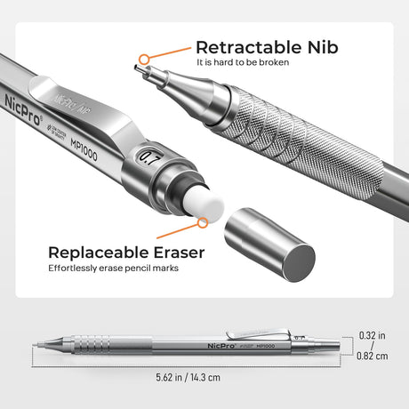Nicpro 22PCS Metal Mechanical Pencil Set in Case, Art Drafting Pencil 0.5, 0.7, 0.9 mm & 2 PCS 2mm Mechanical Drawing Pencils with 396PCS Leads (4B 2B HB 2H Colored) for Drawing Writing Sketching Nicpro