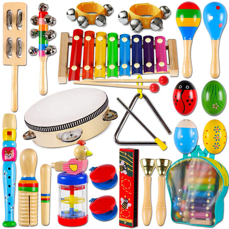 LOOIKOOS Toddler Musical Instruments,Wooden Percussion Instruments Toy for Kids Baby Preschool Educational Musical Toys Set for Boys and Girls with Storage Bag LOOIKOOS