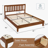 LINSY Wood Full Size Bed Frame, Solid Wood Platform Bed Frame Full with headboard, Wooden Bed with Wood Slat Support, No Box Spring Needed, Walnut LINSY