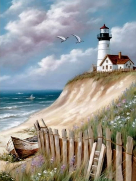 SKRYUIE 5D Lighthouse Diamond Painting Kits - DIY Diamond Art Kits for Adults Landscape, Full Round Drill - Crystal Cross Stitch - Adults Craft for Wall & Office Decor - 12x16inch SKRYUIE