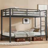 Bellemave Twin XL Over Twin XL Bunk Bed with Headboard and Build in Ladder, Heavy Duty Metal Bunk Beds with Full Length Guardrail, Convertible Bunk Bed for Adults, Teens, Black Bellemave