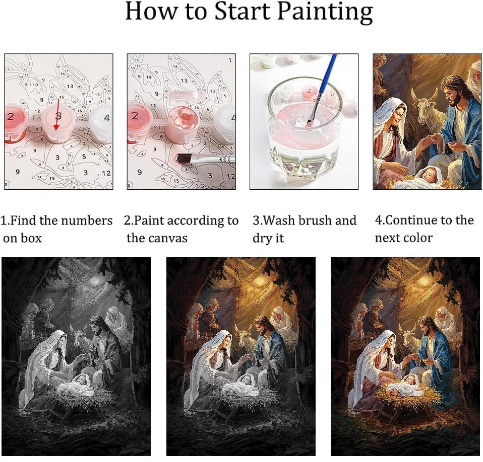 LWZAYS Nativity Scene Paint by Number Kit for Adults Canvas,Christmas Jesus Born Paint by Numbers for Adults Beginners Canvas, Christian Religious Painting by Numbers for Gift Decor - 16x20Inch LWZAYS