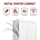 AQY Kitchen Pantry Cabinet,61" White Pantry Storage Cabinet with 4 Tier Adjustable Shelves and 2 Doors,Freestanding Cupboard,Metal Pantry Cabinets with Handle for Living Room Kitchen Assembly Required AQY