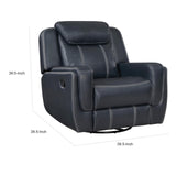 Benjara Louise 40 Inch Swivel Glider Manual Recliner Chair, Blue Faux Leather Benzara