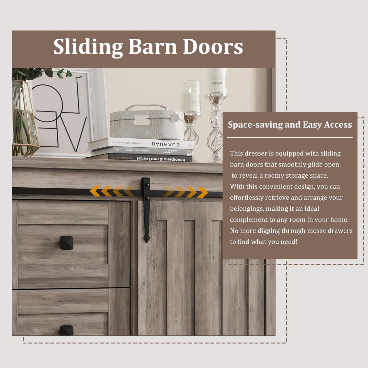 GarveeHome Farmhouse 5 Drawer Dresser for Bedroom, 48 in Tall Wood Dresser Chest of Drawer with Sliding Barn Door, Adjustable Shelf, Storage Organizer for Bedroom, Hallway, Living Room, Kitchen, Grey GarveeHome