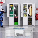 PEUKC Metal Storage Cabinets with Locking Doors, 67" Freestanding Clothing Coat Storage Wardrobe Lockers for Office, Home, School, Garage, Gym (White) PEUKC