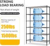 6-Tier Storage Shelves Wire Shelving Units Heavy Duty Metal Shelves Tall Steel Shelving Units Adjustable 1500lbs Capacity Rolling Shelf Racks for Restaurant Garage Pantry Kitchen, Black Generic