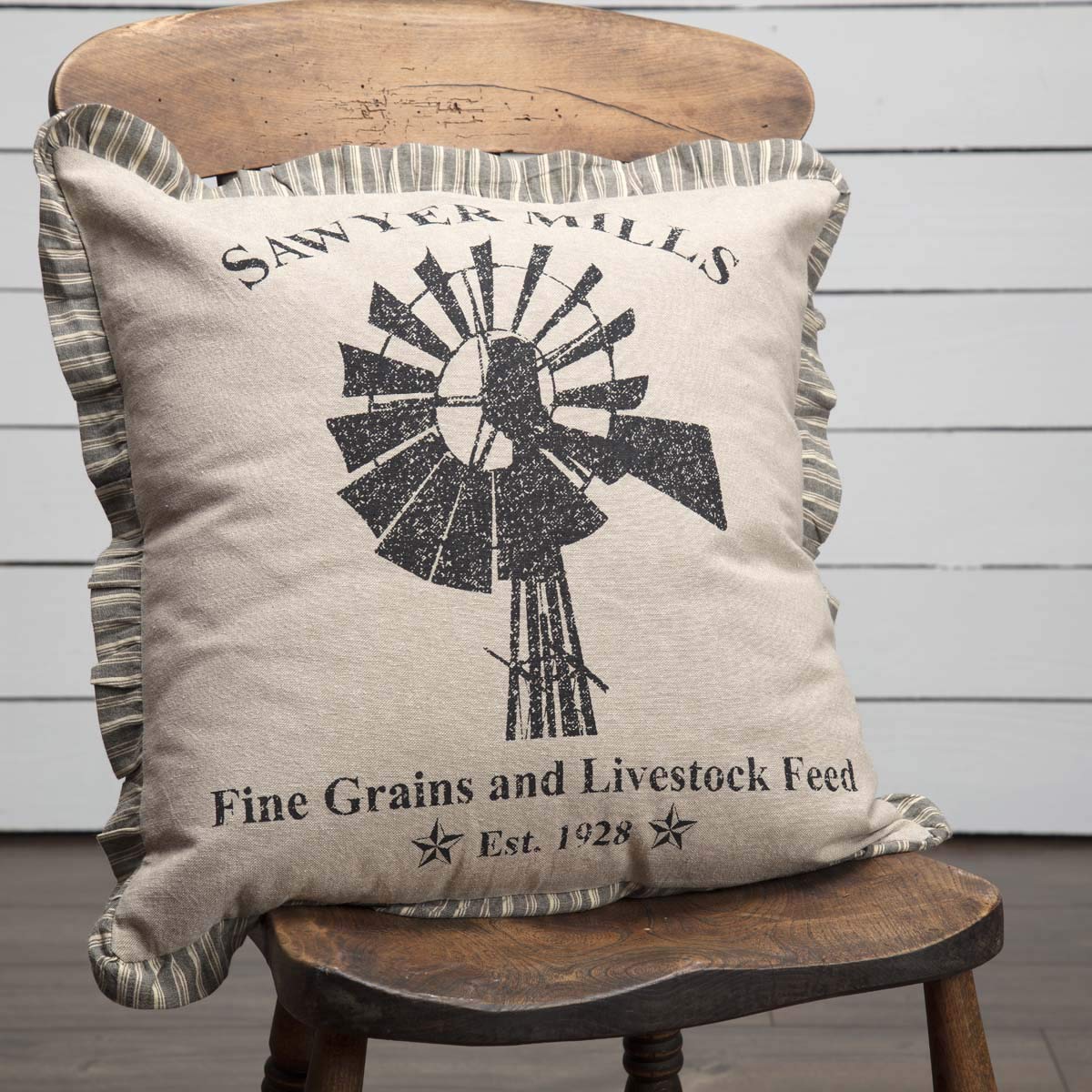 VHC Brands Farmhouse Sawyer Mill™ Charcoal Windmill Throw Pillow, Tan VHC Brands
