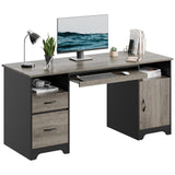 Bestier 59” Executive Desk with 2 Drawers, Computer Desk with Storage Cabinet, Industrial Wood Desk with File Drawer, Keyboard Tray & 2 Pedestals for Home Office & Studio, Gray Bestier