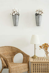 Mkono Galvanized Metal Wall Planter Farmhouse Wall Vase for Artificial Plants Flowers, Rustic Hanging Fake Flowers Holder Country Home Bedroom Living Room Decor Set of 2, Silver, Small Mkono