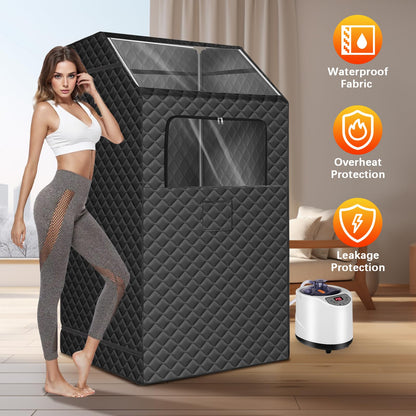 Upgraded Portable Steam Sauna, Portable Sauna Box for Home, Home Sauna Tent Full Body, 1200W 3L Steam Generator, 99 Minute Timer, Folding Chair, Remote Control Included(Black)