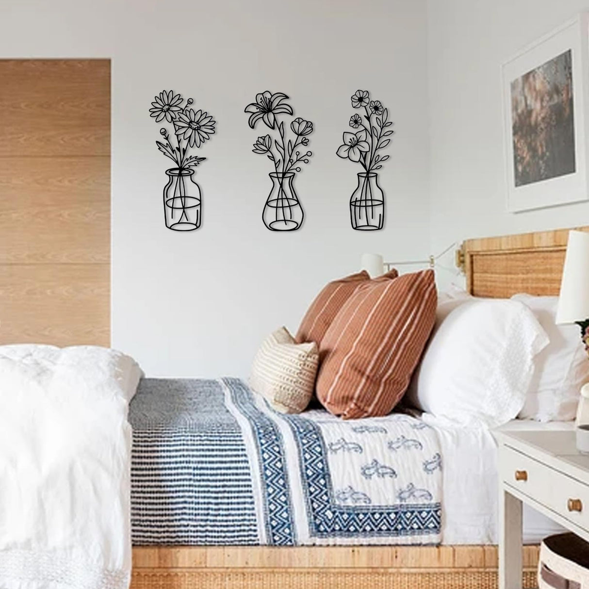 OYEFLY 3 Pieces Metal Flowers Wall Arts,Black Metal Vase Wall Art,Rustic Farmhouse Decor (Black) OYEFLY