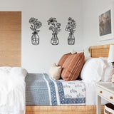 OYEFLY 3 Pieces Metal Flowers Wall Arts,Black Metal Vase Wall Art,Rustic Farmhouse Decor (Black) OYEFLY