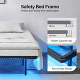 VINGLI Queen Floating Bed Frame with USB Charging Station & LED Lights - Heavy Duty Metal Design, No Box Spring Needed, Black VINGLI