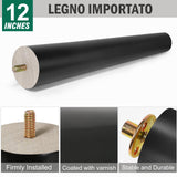 FoDau770 Black Rubber Wood Furniture Legs 12 Inch, Straight Tapered Wood Legs Mid Century Sofa Legs Set of 4, 5/16" UNC Furniture Feet Replacement Legs for Cabinet Sofa Couch Dresser Chair Ottoman FoDau770