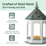 Glitzhome Large Capacity Hanging Bird Feeder,15.75" H Patina Metal Roof Solid Wood Gazebo Tray Bird Feeder for Outdoors Hanging,Supports Cardinals, Finch, Blue Jay,Sparrows and Outside Wild Birds glitzhome