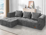 HABUTWAY 103" L-Shaped Modular Sectional Sofa, No Assembly Required Deep Seat Couch with 3 Pillows, Soft Fabric Upholstered, Modern Chaise Lounge for Living Room, Bedroom, Grey HABUTWAY