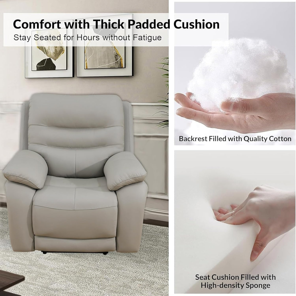 Genuine Leather Recliner Couch Set, Power Reclining Sofa Set 3 Pieces Top Grain Leather Sofa with Built in USB Port for Living Room(Light Grey) (Sofa+Loveseat+Chair) Pon Living Furniture Inc