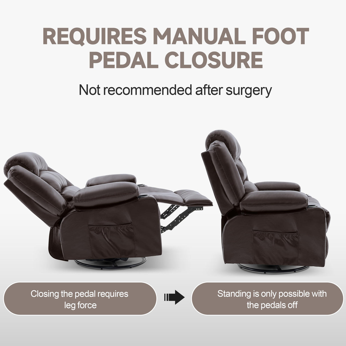 Huatean Home Rocker Recliner Chair with Heat and Massage, 360° Swivel Recliner Chairs for Adults, Oversized Recliner Single Sofa Seat with Cup Holders, Lazy Boy Recliner (Darkbrown, Regular) Huatean Home