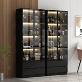 Homsee 4-Tier Black Bookcase with LED Lights, Glass Doors and Drawers for Stylish Storage Homsee