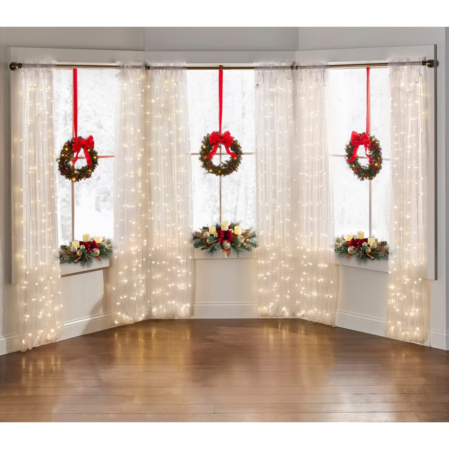 BrylaneHome Set of 3 Cordless Pre-Lit Mini Christmas Wreaths - Red