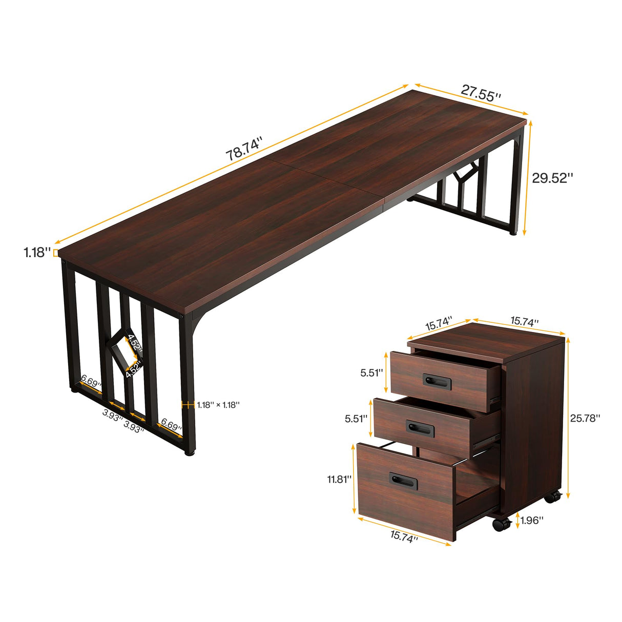 Tribesigns 78.7-Inch 2 Person Desk with File Cabinet, Extra Long Computer Desk with Storage Drawers, Double Desk for Two People, Long Narrow Desk Workstation for Home Office Tribesigns