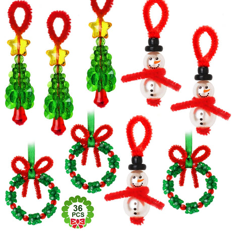 GYGOT Christmas Crafts,36 Sets Beaded Ornament Kit-Including 12 PCS Snowman/12 PCS Christmas Tree/12 PCS Wreath,Xmas Party Holiday Craft Tree Decorations (Assembly Needed) GYGOT