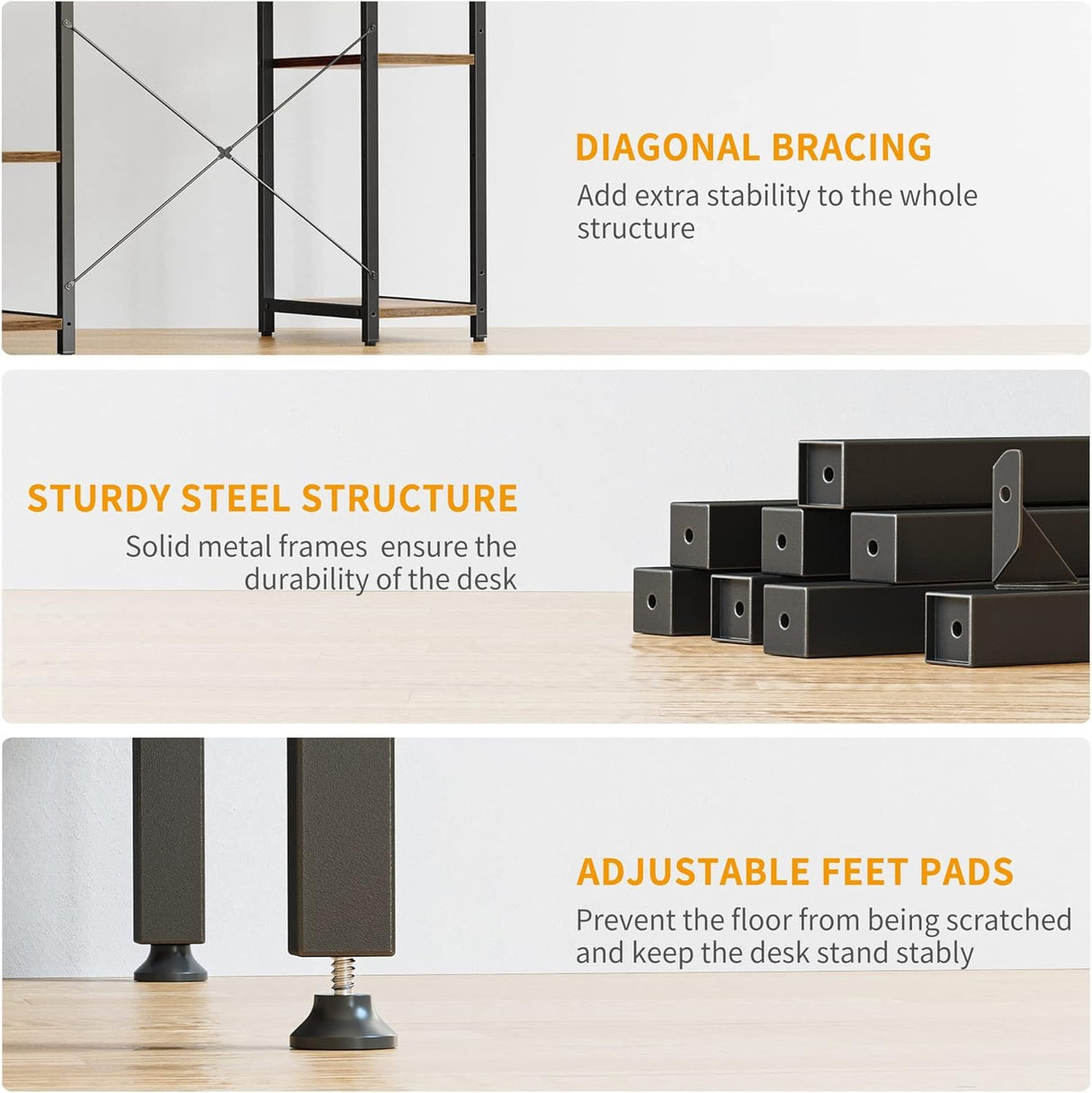 CubiCubi Computer Desk with Keyboard Tray, 47 Inch Office Desk with Monitor Stand and Storage Shelves, Music Studio Desk Workstation, Work Table for Home Office, Rustic Brown CubiCubi