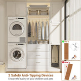 Besiost Freestanding 2FT Closet System with 3 Wood Drawers, 24" Closet Organizer System with Hanging Rod & Shelves, Walk-in Closet Systems for Small Closets, White (24"L x 15" W x 80" H) Besiost